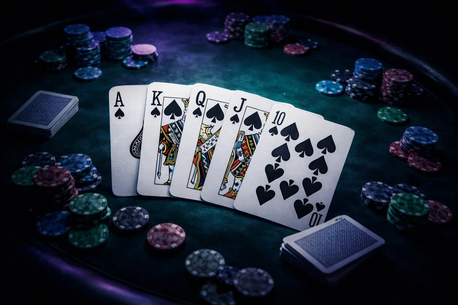 Poker table with royal flush